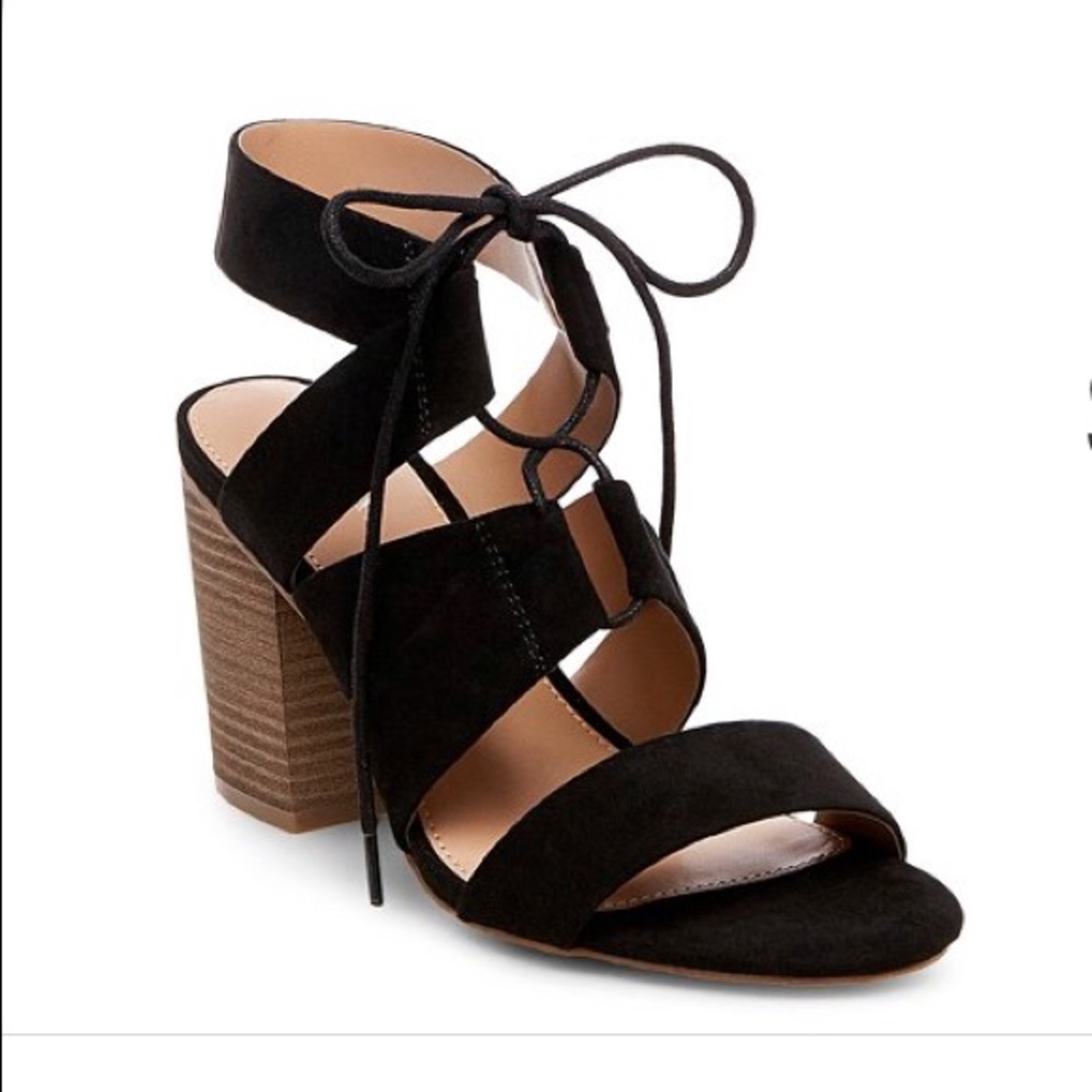 Black lace up wedges